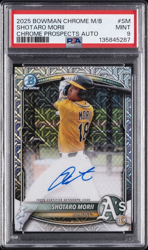 2025 BOWMAN CHROME MEGA BOX CHROME PROSPECTS AUTO #SM SHOTARO MORII PSA 9