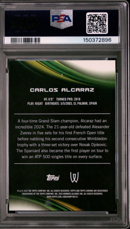 2025 Topps Chrome Tennis CARLOS ALCARAZ Orange Geometric /25 PSA 8 #1 view 2