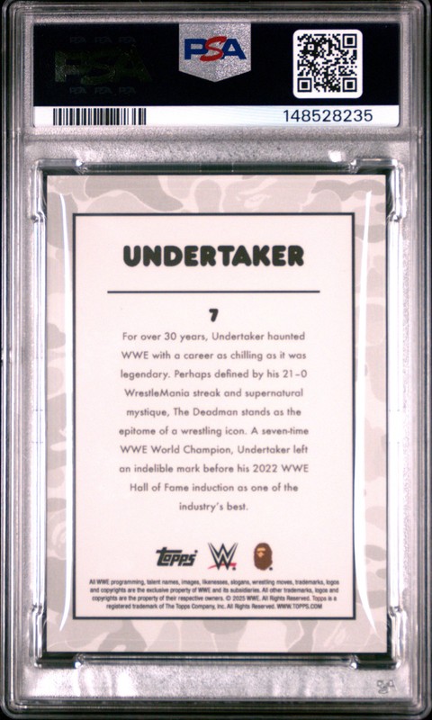2025 TOPPS WWE X BAPE WHITE CAMO FOIL #7 UNDERTAKER PSA 9 view 2