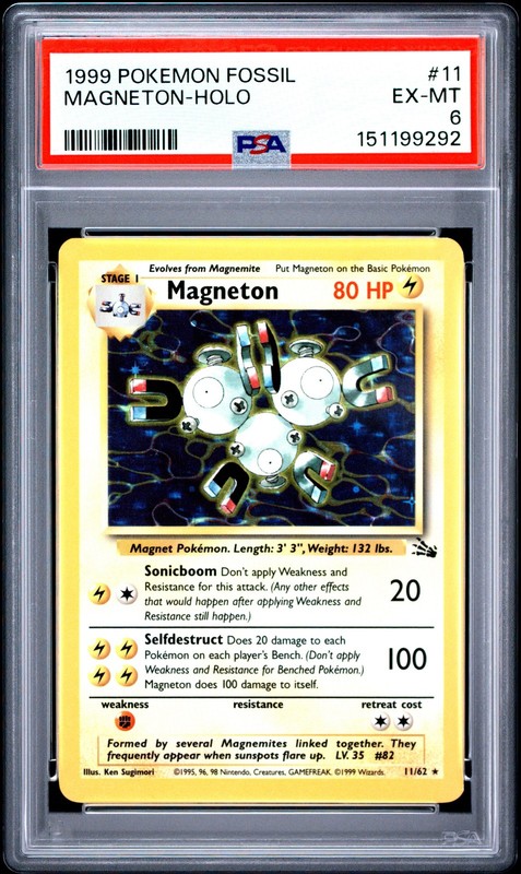 1999 POKEMON FOSSIL #11 MAGNETON-HOLO PSA 6