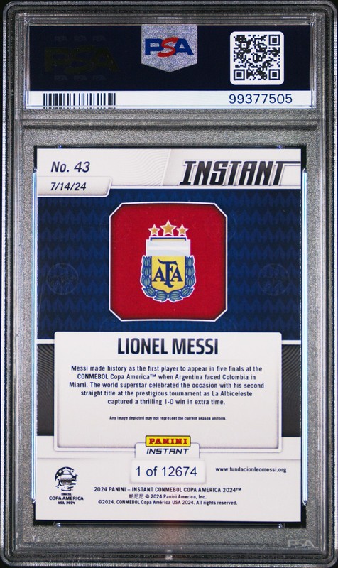 2024 PANINI INSTANT CONMEBOL COPA AMERICA 2024 #43 LIONEL MESSI PSA 6 view 2
