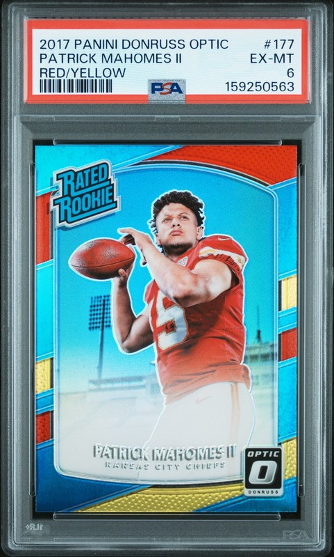 2017 PANINI DONRUSS OPTIC RED/YELLOW #177 PATRICK MAHOMES II ROOKIE RC PSA 6