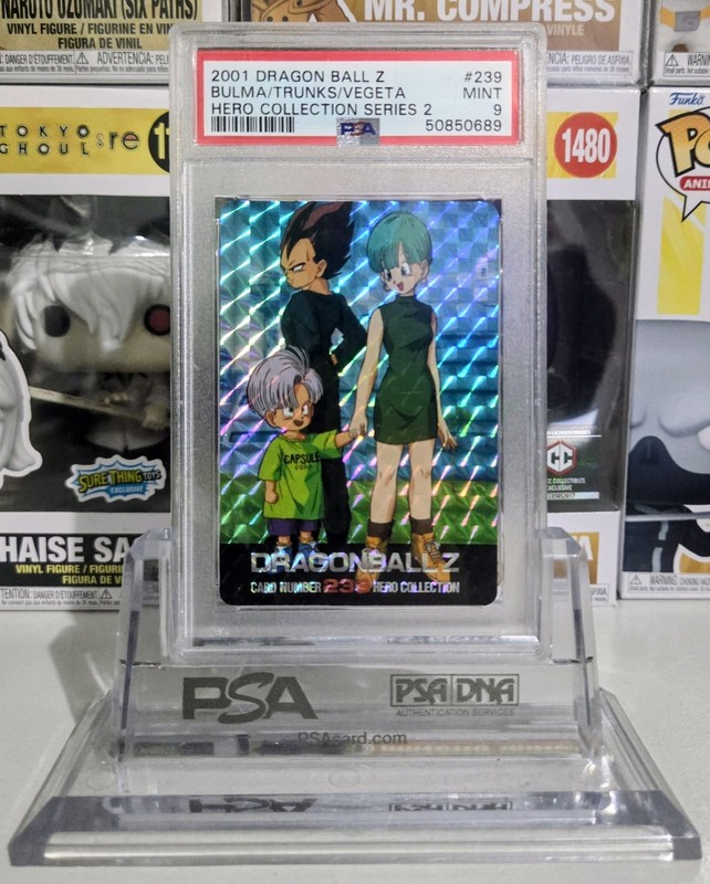 Dragon Ball Z 2001 Vegeta Bulma Trunks Prizm Hero Collection PSA 9 Graded Card