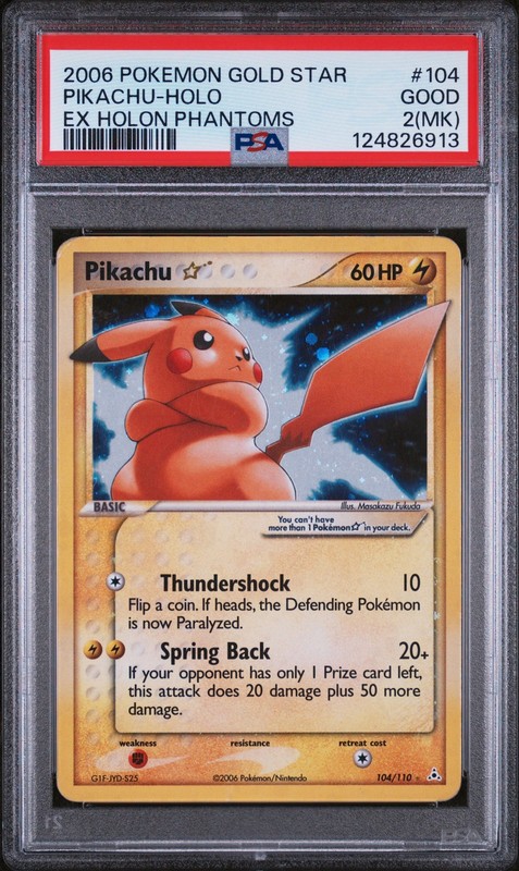 2006 POKEMON EX HOLON PHANTOMS GOLD STAR #104 PIKACHU-HOLO PSA 2 MK