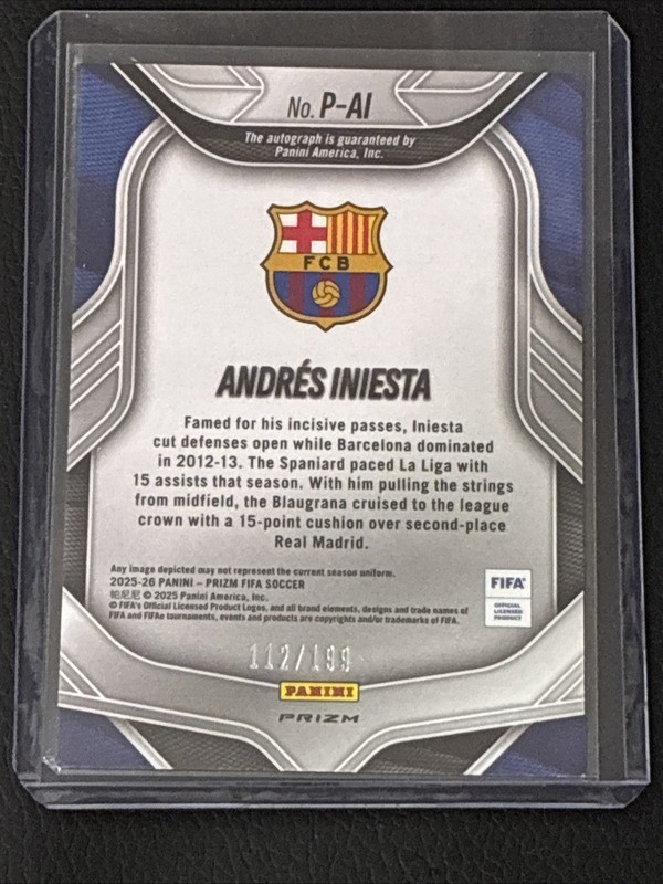 2025-26 Panini Prizm FIFA Penmanship Auto Andres Iniesta SILVER Prizm /199 #P-AI view 2
