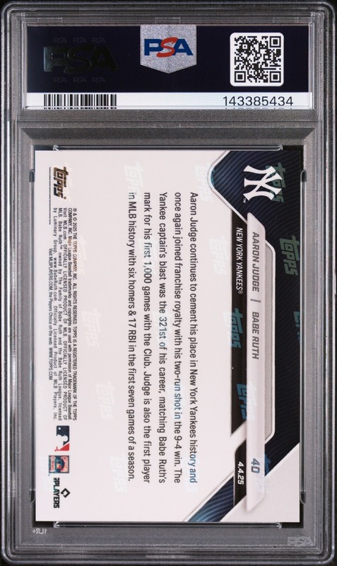 2025 TOPPS NOW #40 AARON JUDGE BABE RUTH PSA 10 view 2