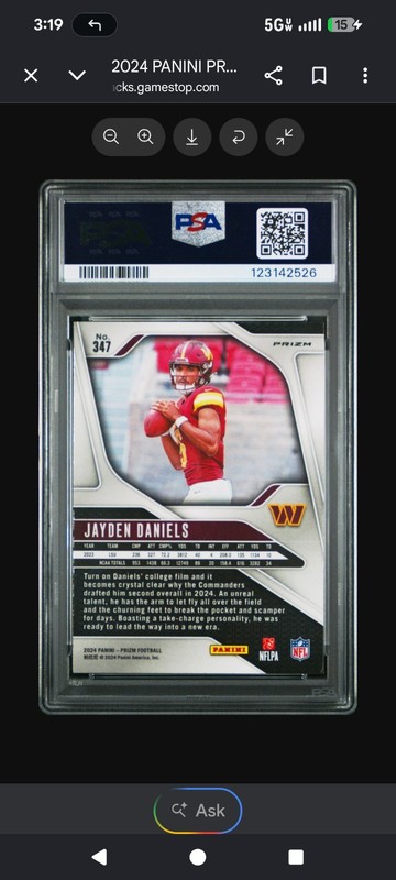 Panini Prizm Jayden Daniels Rookies #347 Red White & Blue Prizm RC PSA 9 view 2