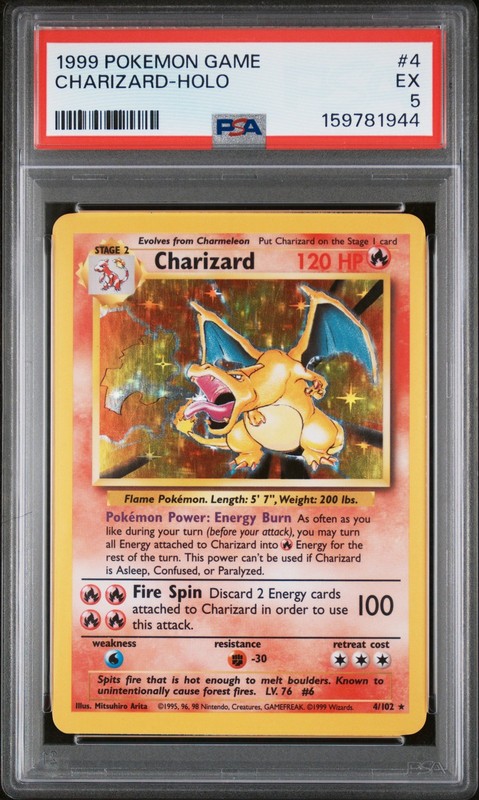 1999 POKEMON BASE SET UNLIMITED #4 CHARIZARD-HOLO PSA 5