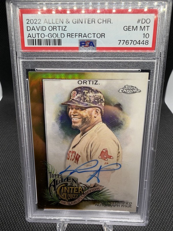 2022 Allen & Ginter Chrome David Ortiz on card Auto Gold Refractor /50 PSA 10 view 2