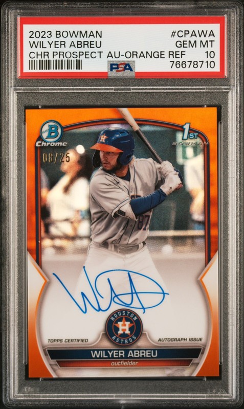 2023 BOWMAN CHROME PROSPECT AUTOS ORANGE REFRACTOR WILYER ABREU 8/25 PSA 10 AUTO