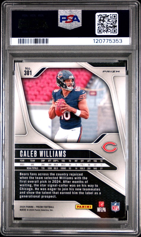 2024 PANINI PRIZM NEON GREEN PULSAR #301 CALEB WILLIAMS PSA 10 view 2