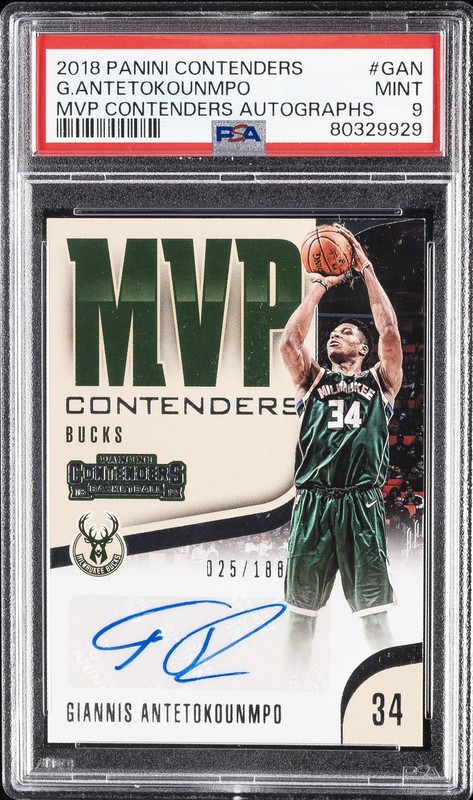 2018 CONTENDERS MVP CONTENDERS AUTO GIANNIS ANTETOKOUNMPO 25/188 PSA 9 AUTO