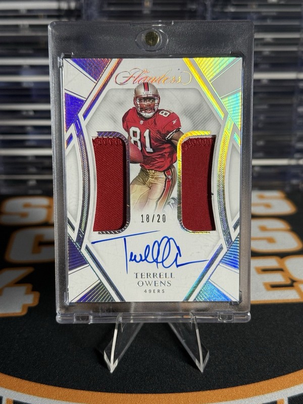 2024 Panini Flawless - Dual Patch Auto Terrell Owens #DPA-TOS Silver /20 AU, MEM view 2