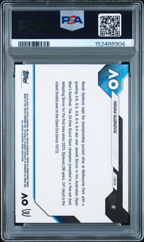 2026 TOPPS NOW TENNIS #9 NOVAK DJOKOVIC PSA 10 view 2