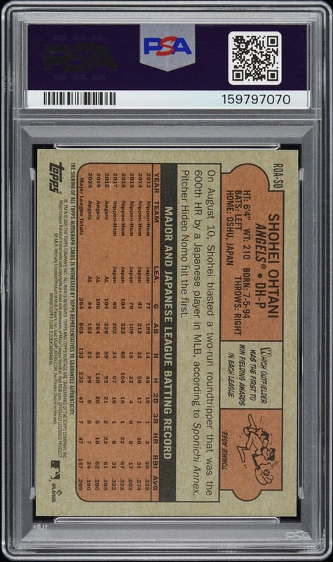 2021 TOPPS HERITAGE REAL ONE AUTOS #SO SHOHEI OHTANI PSA 10 AUTO view 2
