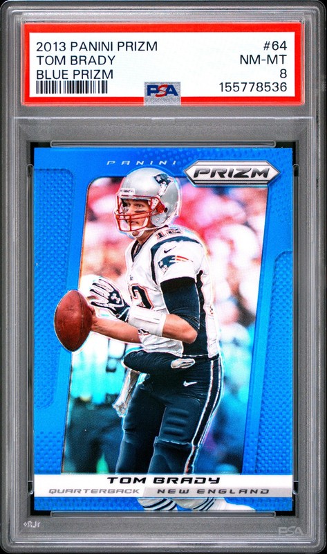 2013 PANINI PRIZM BLUE PRIZM #64 TOM BRADY PSA 8