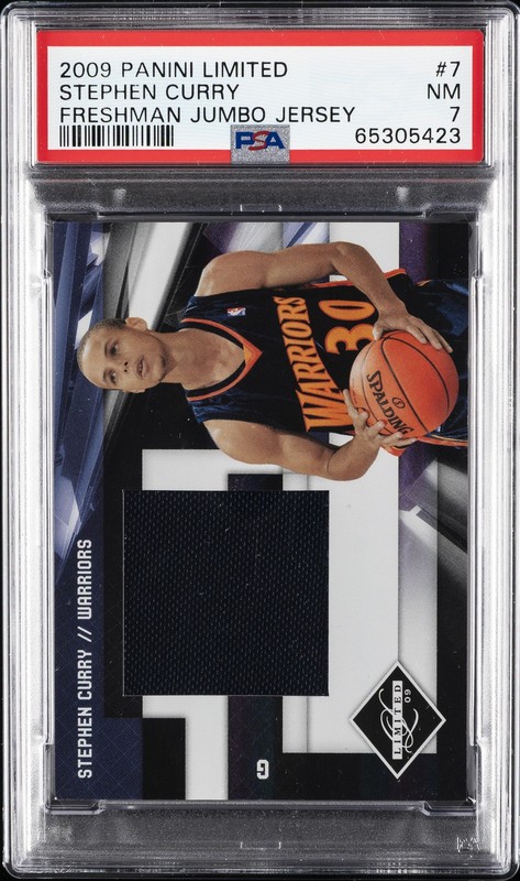 2009 PANINI LIMITED FRESHMAN JUMBO JERSEY #7 STEPHEN CURRY ROOKIE RC 42/99 PSA 7