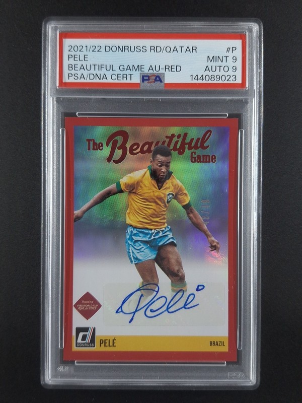 2021-22 Donruss Road To W/C PELE The Beautiful Game Auto Red /49 PSA/DNA 9 POP 3