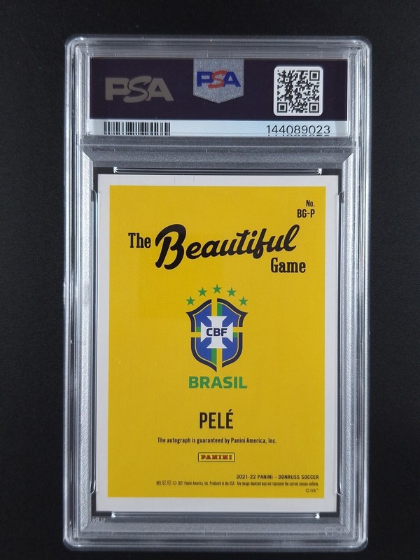 2021-22 Donruss Road To W/C PELE The Beautiful Game Auto Red /49 PSA/DNA 9 POP 3 view 2