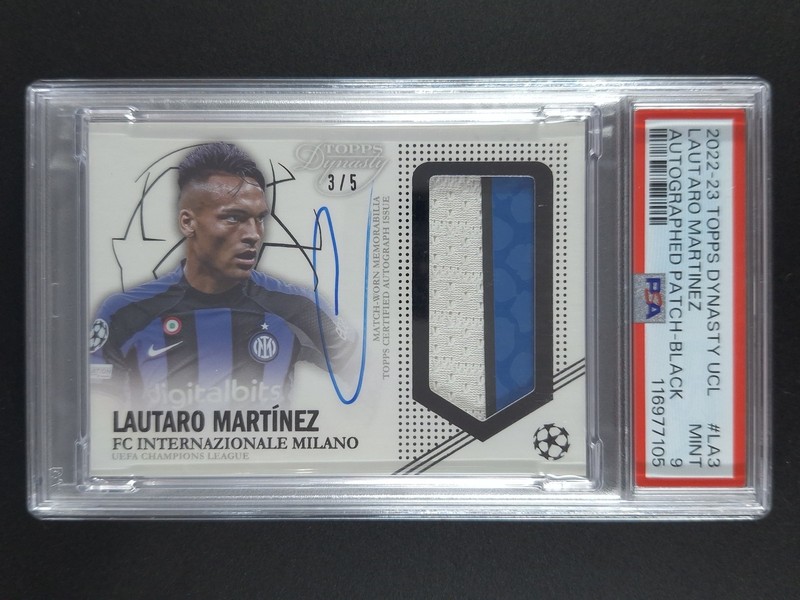 2022-23 Topps Dynasty LAUTARO MARTINEZ 3/5 Patch On Card Auto Black SP PSA 9