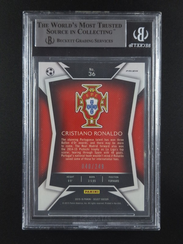 2015 Panini Select CRISTIANO RONALDO Variations Camo Prizm /249 BGS 9 view 2