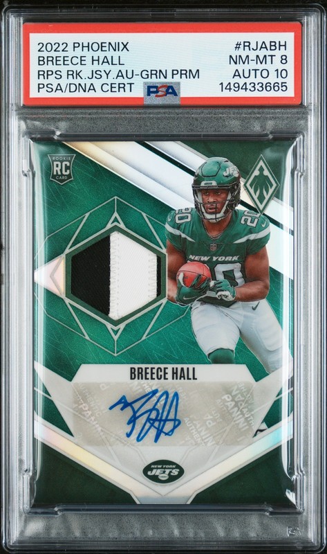 2022 PANINI PHOENIX RPS ROOKIE JERSEY AUTO BREECE HALL RC /25 PSA 8 DNA AUTO 10
