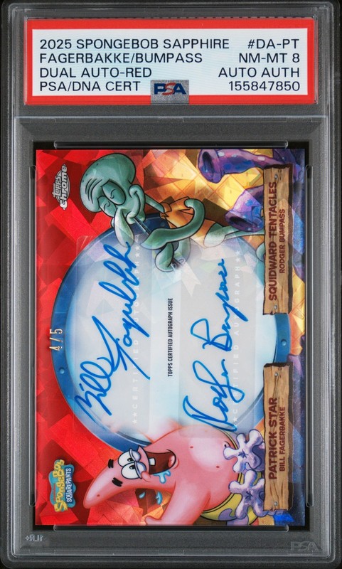2025 SPONGEBOB 25TH ANNIV SAPPHIRE EDITION RED PATRICK/SQUIDWARD PSA 8 AUTO AUTH