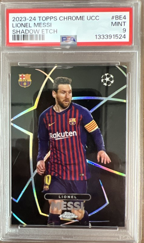 2023-24 Topps Chrome UCC  Lionel Messi Shadow Etch PSA Grade Mint 9