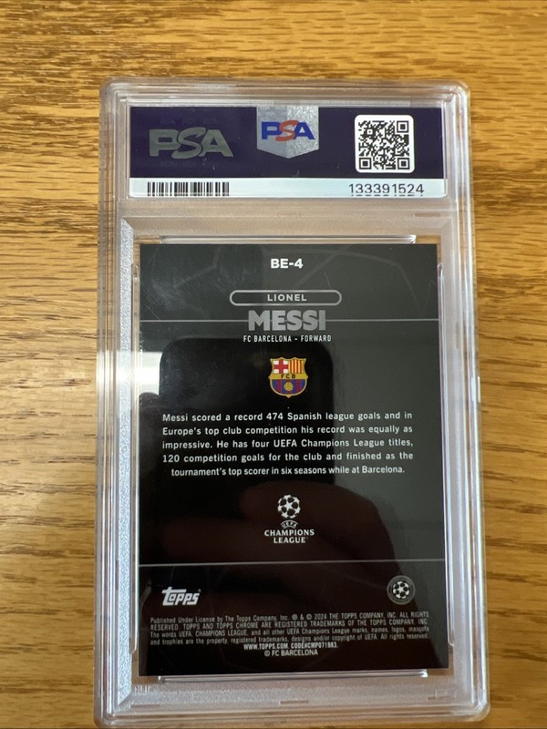 2023-24 Topps Chrome UCC  Lionel Messi Shadow Etch PSA Grade Mint 9 view 2