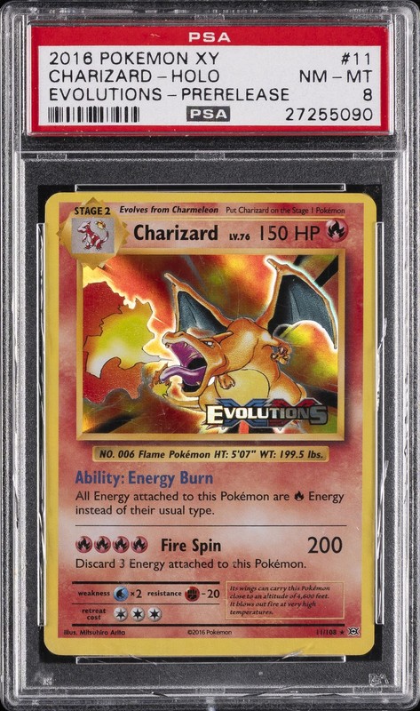 2016 POKEMON XY EVOLUTIONS PRERELEASE #11 CHARIZARD-HOLO PSA 8