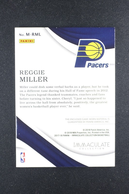 2017-18 Panini Immaculate Collection Reggie Miller Game Used Jersey Card #/25 view 2