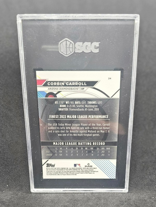 2023 Topps Finest - Corbin Carroll #24 (RC) SGC 10 view 2