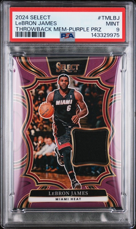 2024 PANINI SELECT THROWBACK MEMORABILIA PURPLE PRIZM LEBRON JAMES 21/99 PSA 9