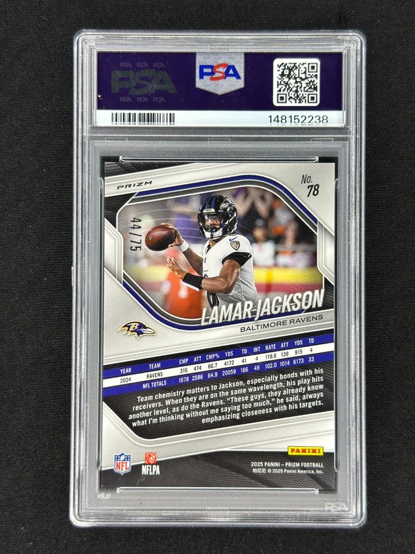 LAMAR JACKSON 2025 Panini Prizm #78 Green Scope /75 PSA 10 Ravens view 2