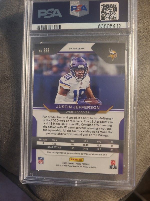 2020 Panini Prizm - Rookie Justin Jefferson #398 Silver Prizm Autographs (AU, RC view 2