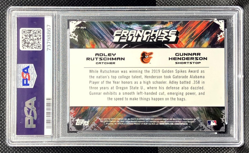 ADLEY RUTSCHMAN GUNNAR HENDERSON 2019 Bowman Chrome Franchise Futures PSA 10 view 2