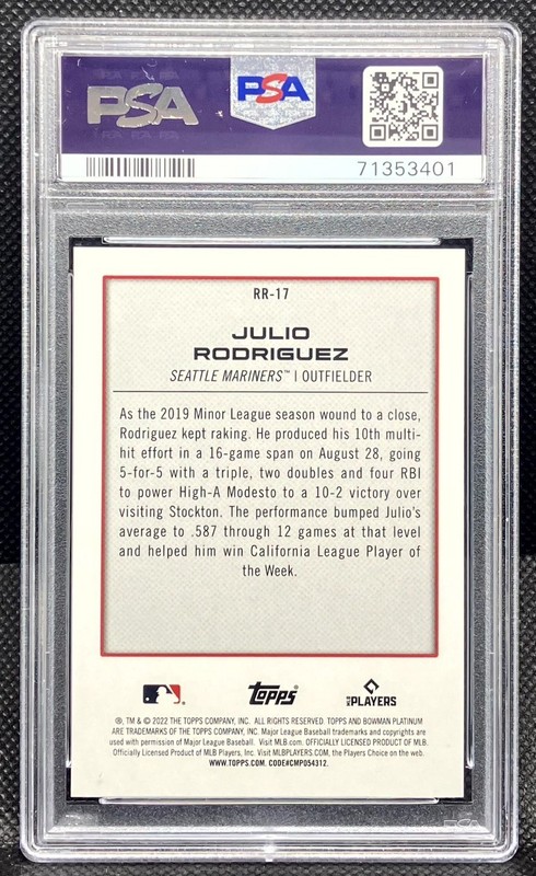 JULIO RODRIGUEZ 2022 Bowman Platinum Renowned Rookies RC PSA 9 view 2