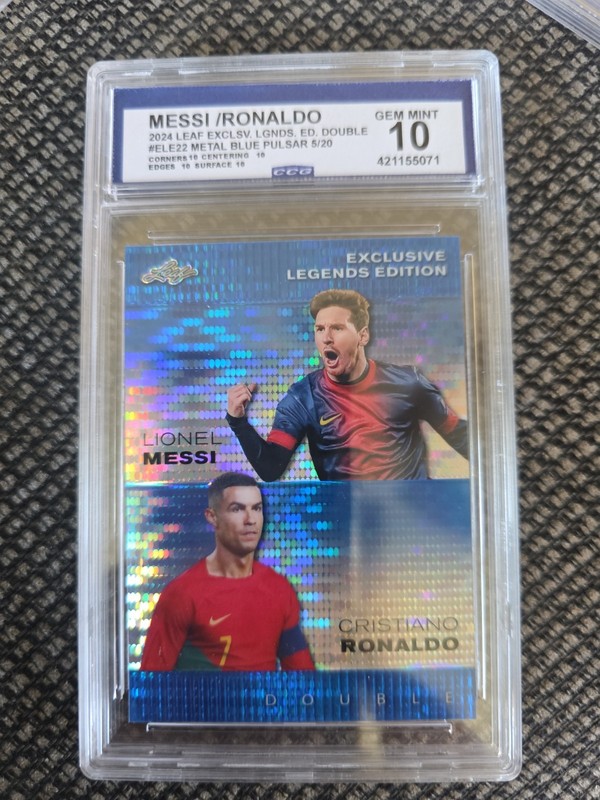 Leaf Exclusive Legends Edition Double Messi Ronaldo  Serial Numbered Card /20
