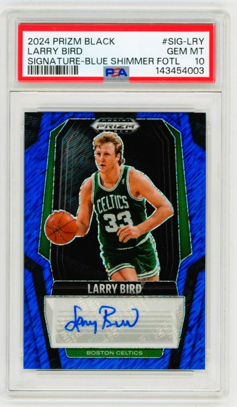 2024 Panini Prizm Black Larry Bird Blue Shimmer FOTL Auto /25 PSA 10 Gem Celtics