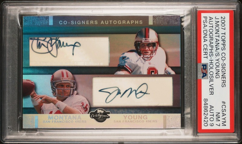 2007 Topps Co-Signers Dual Steve Young Joe Montana Auto Signature /10 PSA 7 POP1