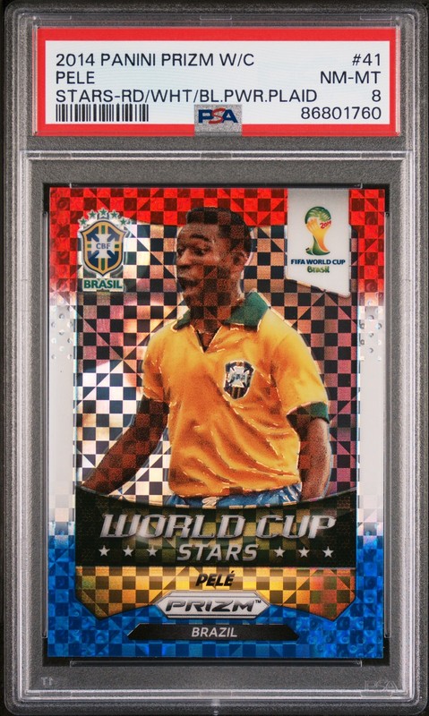 2014 PANINI PRIZM WORLD CUP STARS RED/WHITE/BLUE POWER PLAID #41 PELE PSA 8