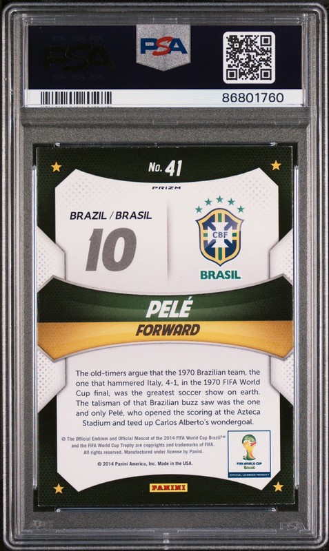 2014 PANINI PRIZM WORLD CUP STARS RED/WHITE/BLUE POWER PLAID #41 PELE PSA 8 view 2