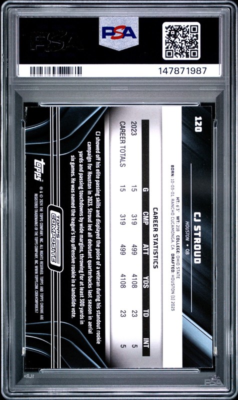 2023 TOPPS COMPOSITE #120 CJ STROUD PSA 10 view 2