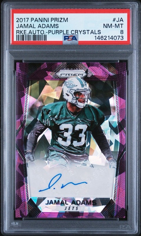 2017 Prizm Jamal Adams Rookie Auto Purple Crystals /75 PSA 8