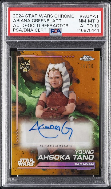 2024 GOLD REFRACTOR ARIANA GREENBLATT/YOUNG AHSOKA TANO 14/50 PSA 8 AUTO 10