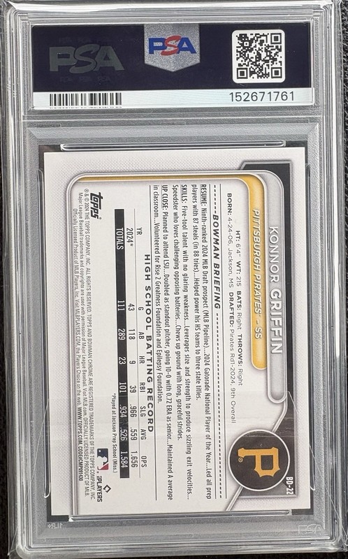 2024 BOWMAN DRAFT #BDC-22 KONNOR GRIFFIN 1st RC PSA 10🔥🔥 QTY view 2
