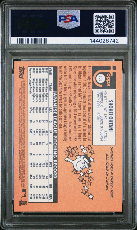 2018 TOPPS HERITAGE #600 SHOHEI OHTANI ROOKIE RC PSA 10 view 2