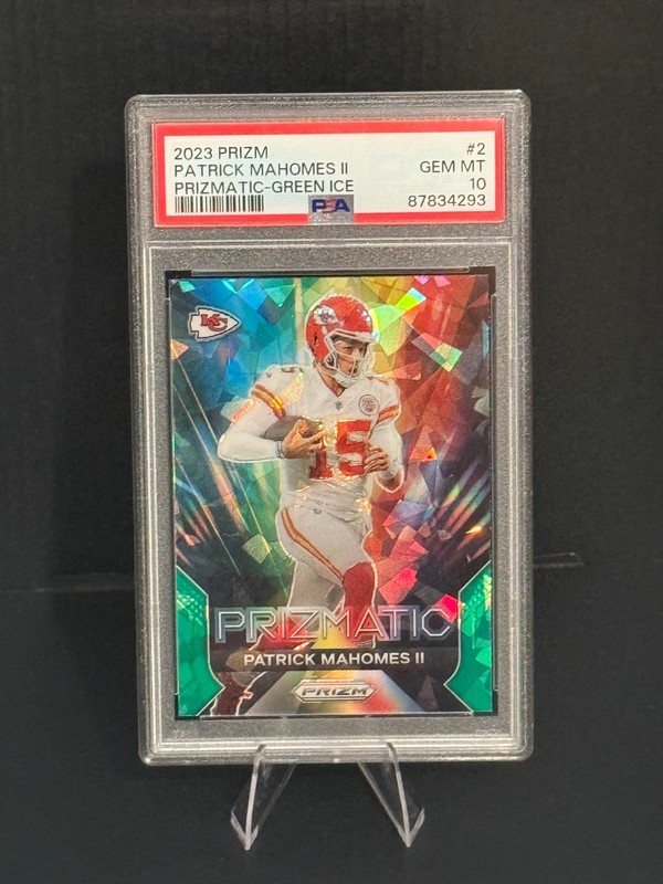 2023 Panini Prizm Football Patrick Mahomes Prizmatic Green Ice PSA 10 Chiefs