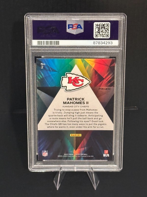 2023 Panini Prizm Football Patrick Mahomes Prizmatic Green Ice PSA 10 Chiefs view 2
