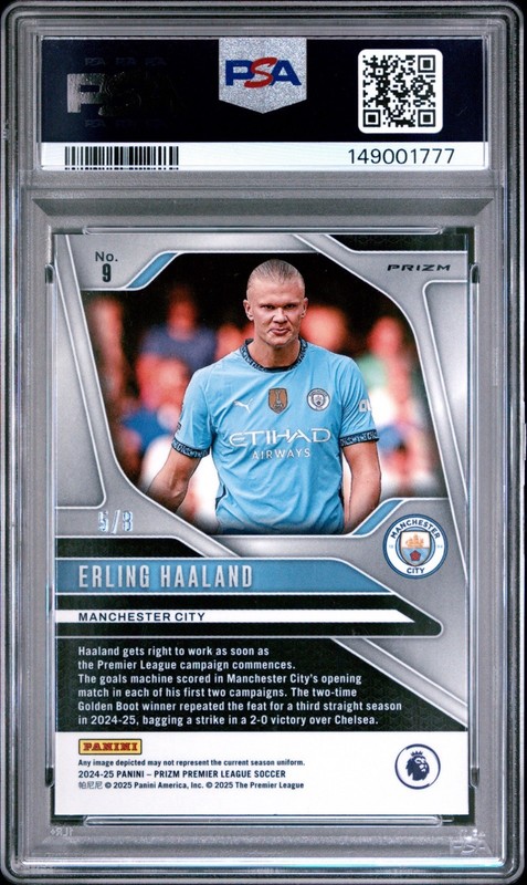 2024-25 Panini Prizm Manchester City Erling Haaland Blue Shimmer /8 Color Match view 2